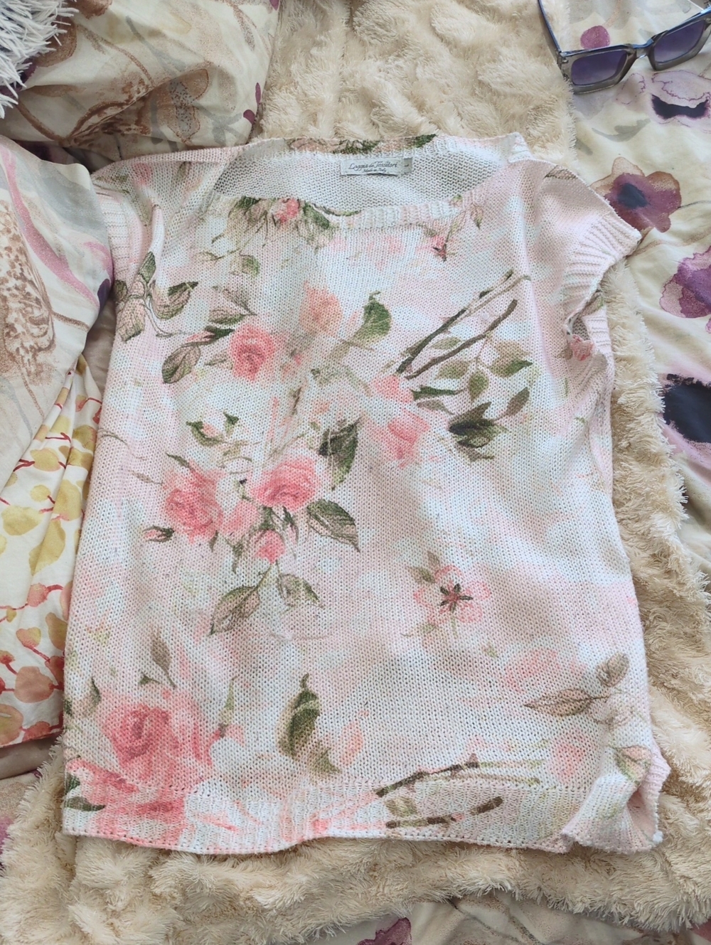 Women's Boutique Loggia De tessitori Pink Floral Knit Top Made In Italy Large